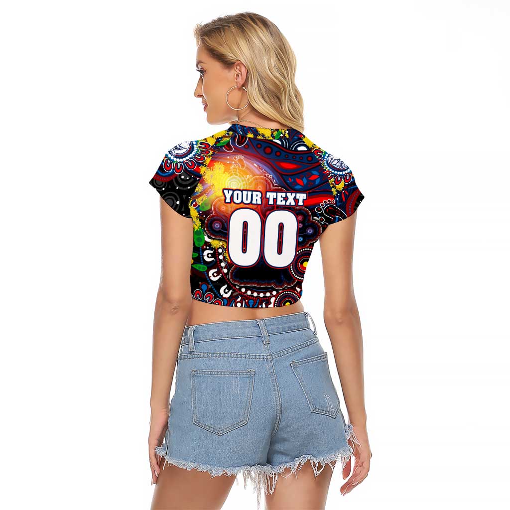 Personalised NAIDOC Week 2025 Bulldogs Football Raglan Cropped T Shirt Aboriginal Dot Painting
