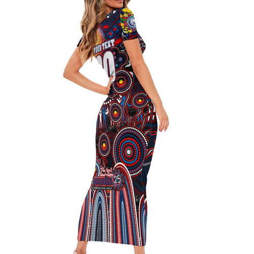 Personalised NAIDOC Week 2025 Bulldogs Football Short Sleeve Bodycon Dress Aboriginal Dot Painting