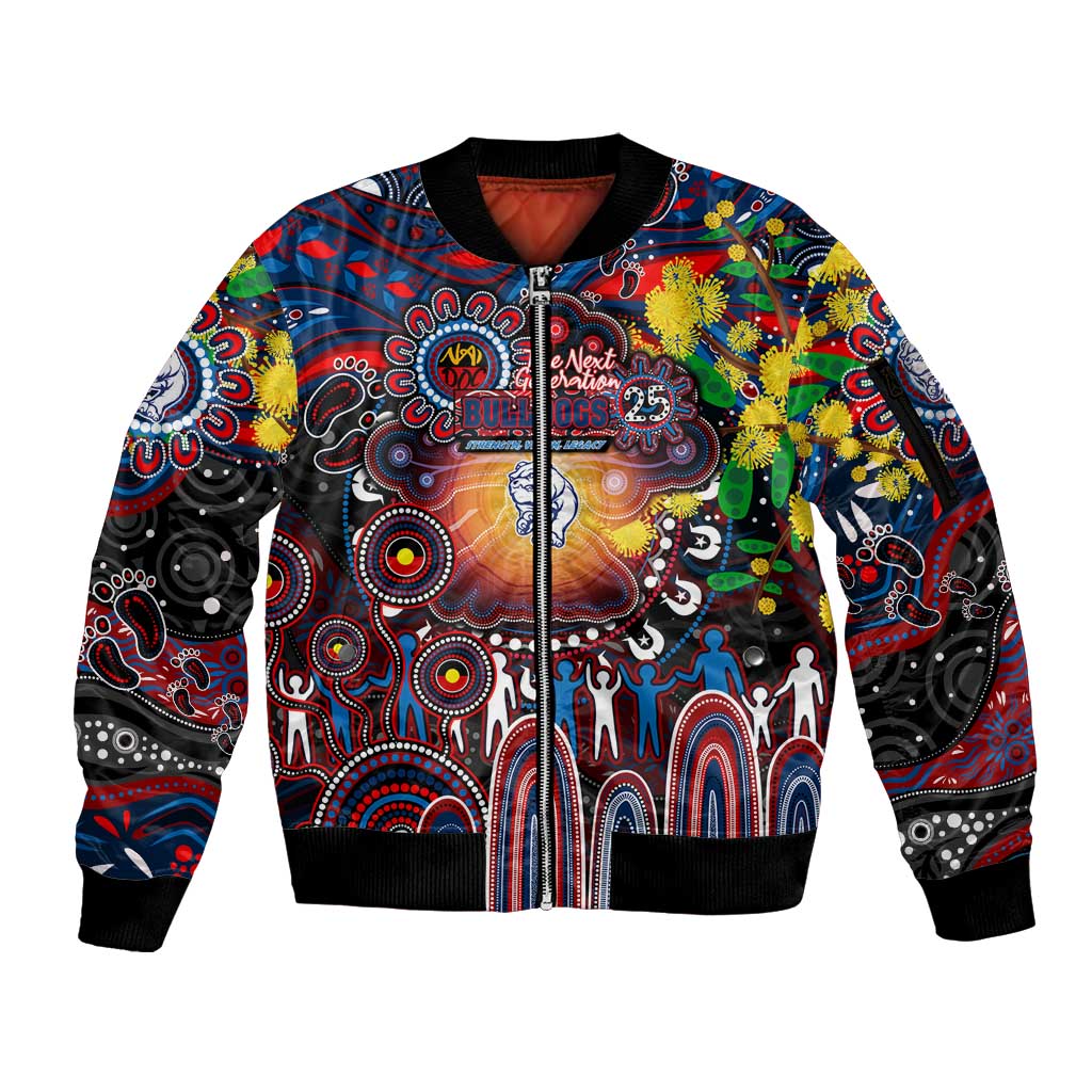 Personalised NAIDOC Week 2025 Bulldogs Football Sleeve Zip Bomber Jacket Aboriginal Dot Painting