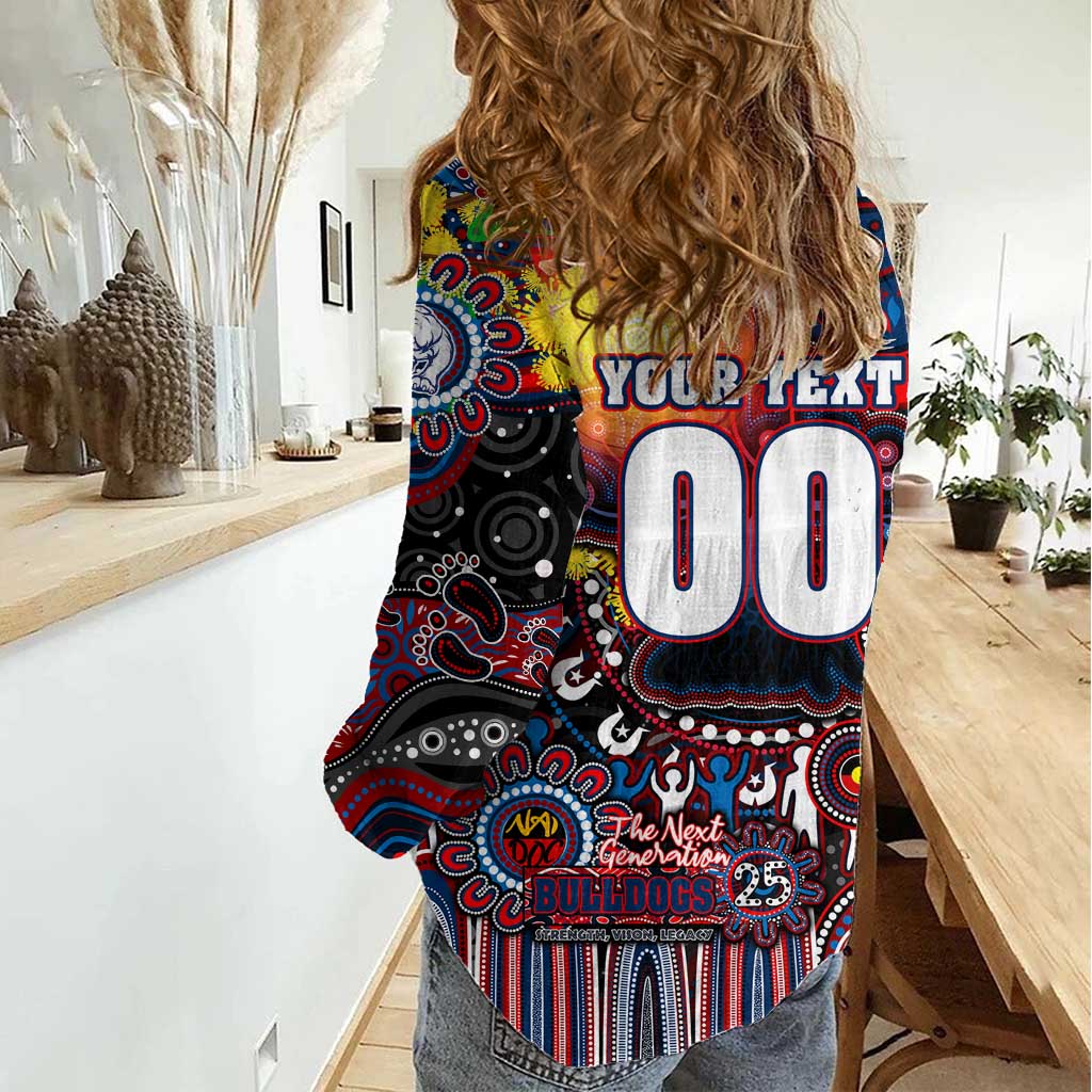 Personalised NAIDOC Week 2025 Bulldogs Football Women Casual Shirt Aboriginal Dot Painting