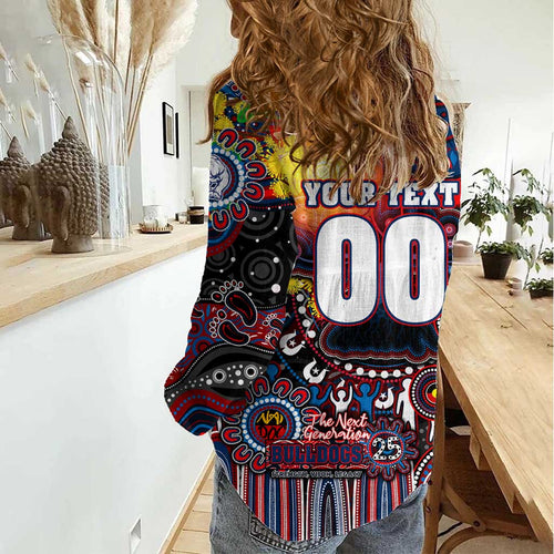 Personalised NAIDOC Week 2025 Bulldogs Football Women Casual Shirt Aboriginal Dot Painting