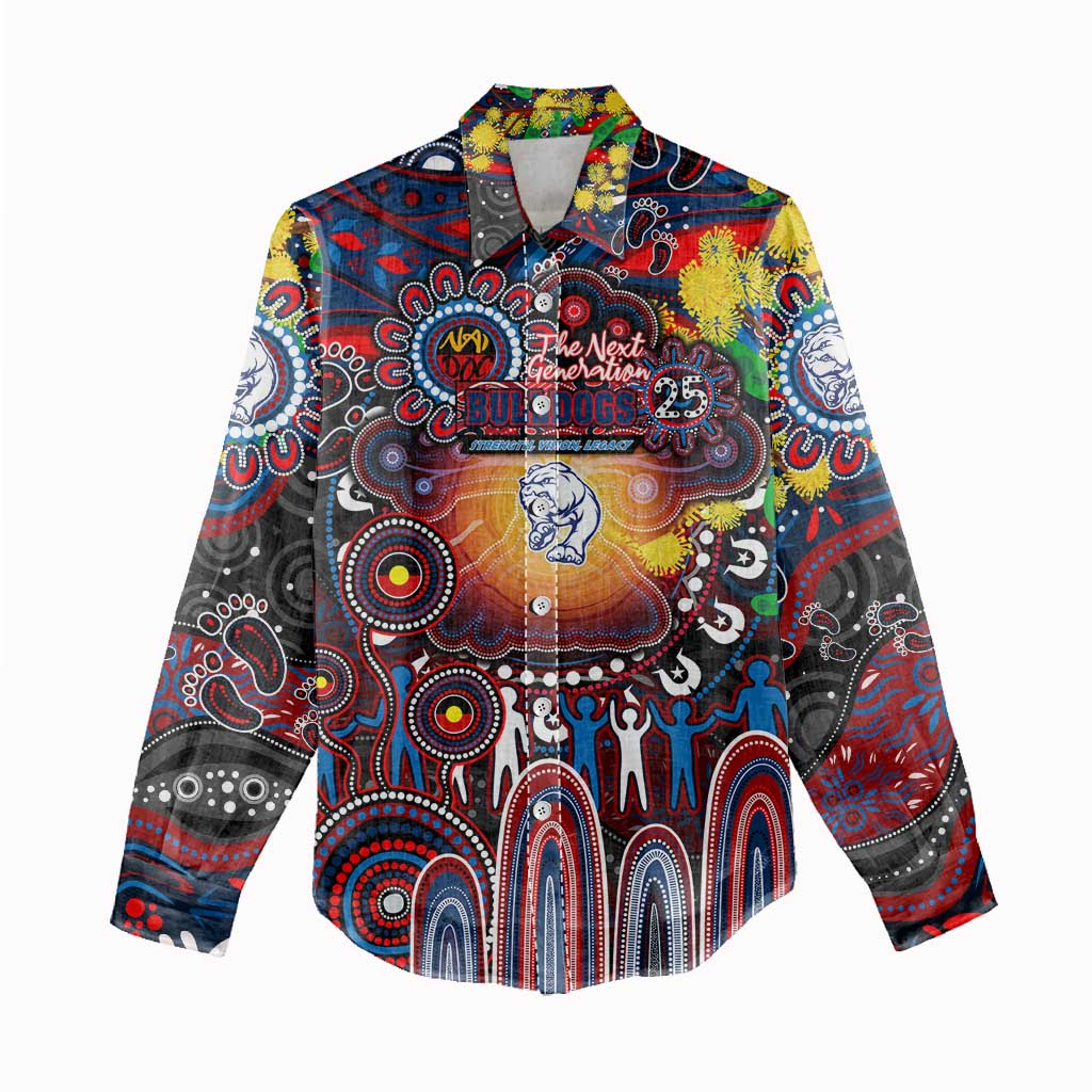 Personalised NAIDOC Week 2025 Bulldogs Football Women Casual Shirt Aboriginal Dot Painting