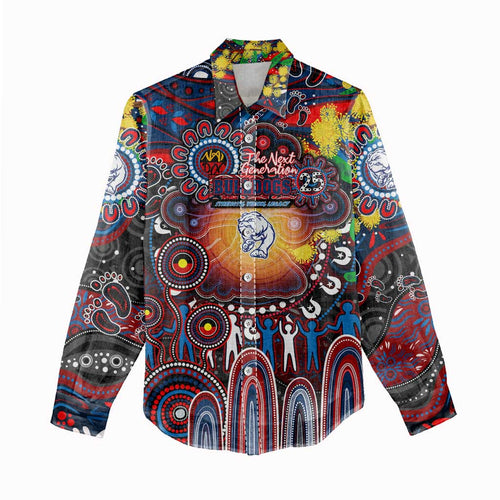 Personalised NAIDOC Week 2025 Bulldogs Football Women Casual Shirt Aboriginal Dot Painting