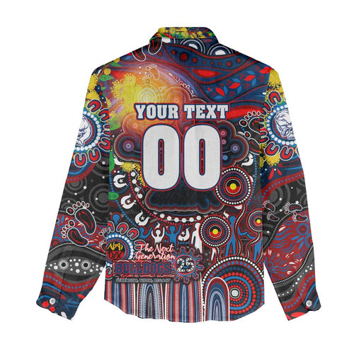 Personalised NAIDOC Week 2025 Bulldogs Football Women Casual Shirt Aboriginal Dot Painting