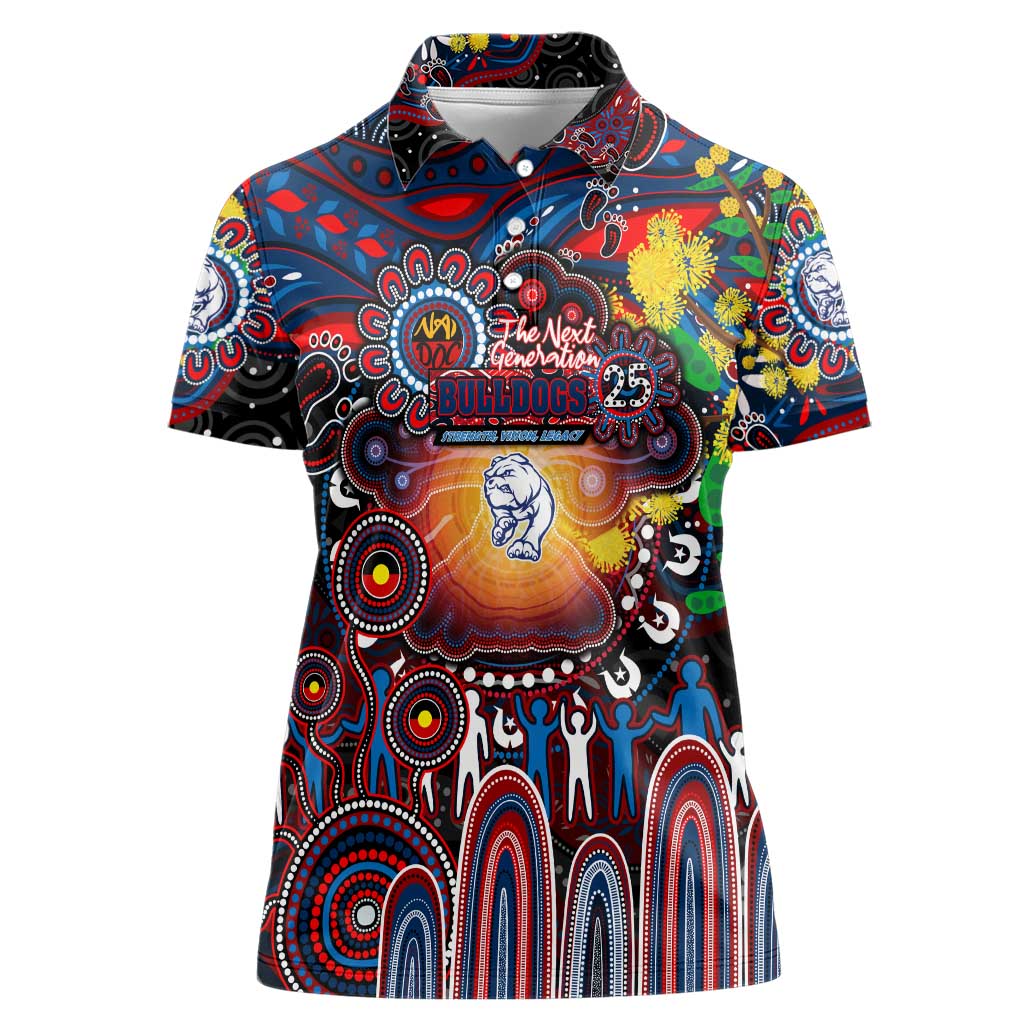 Personalised NAIDOC Week 2025 Bulldogs Football Women Polo Shirt Aboriginal Dot Painting