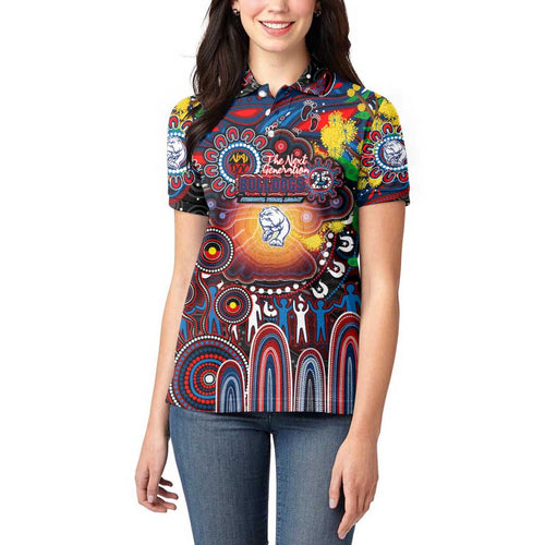 Personalised NAIDOC Week 2025 Bulldogs Football Women Polo Shirt Aboriginal Dot Painting