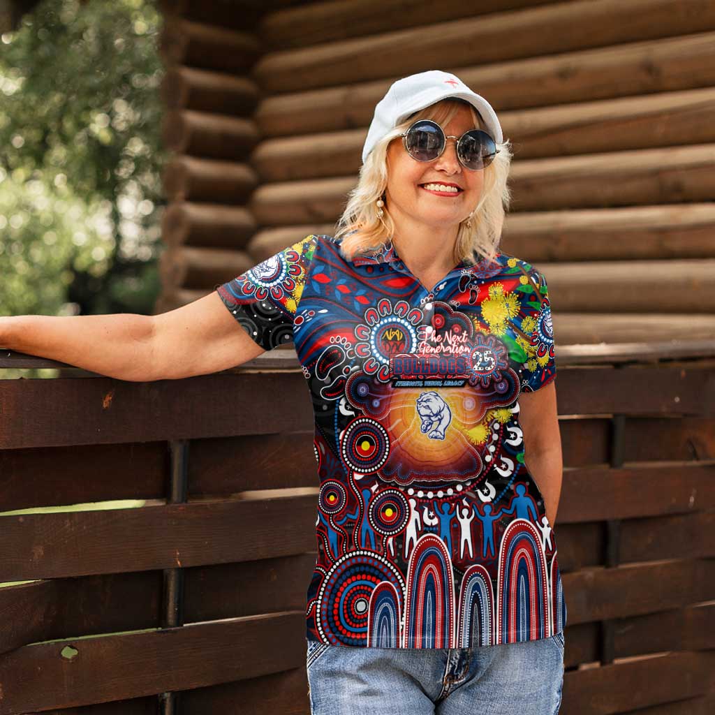 Personalised NAIDOC Week 2025 Bulldogs Football Women Polo Shirt Aboriginal Dot Painting