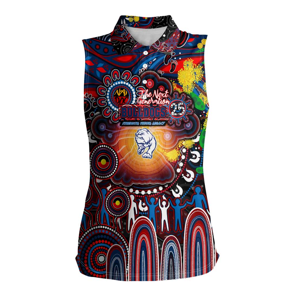 Personalised NAIDOC Week 2025 Bulldogs Football Women Sleeveless Polo Shirt Aboriginal Dot Painting