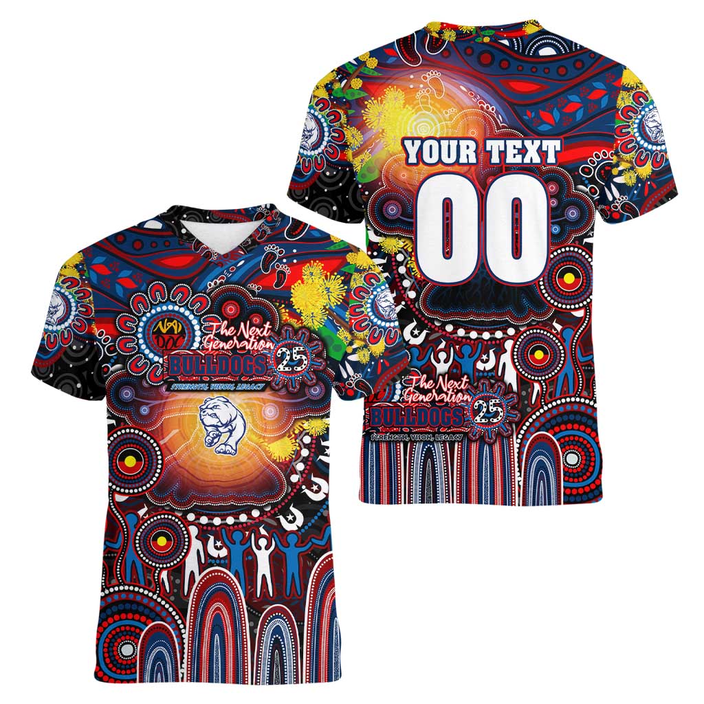 Personalised NAIDOC Week 2025 Bulldogs Football Women V-Neck T-Shirt Aboriginal Dot Painting
