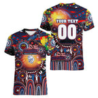 Personalised NAIDOC Week 2025 Bulldogs Football Women V-Neck T-Shirt Aboriginal Dot Painting