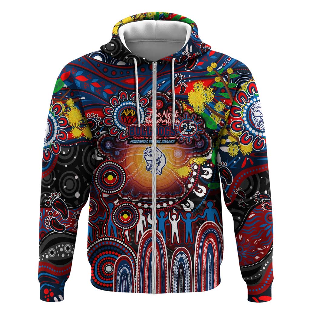 Personalised NAIDOC Week 2025 Bulldogs Football Zip Hoodie Aboriginal Dot Painting