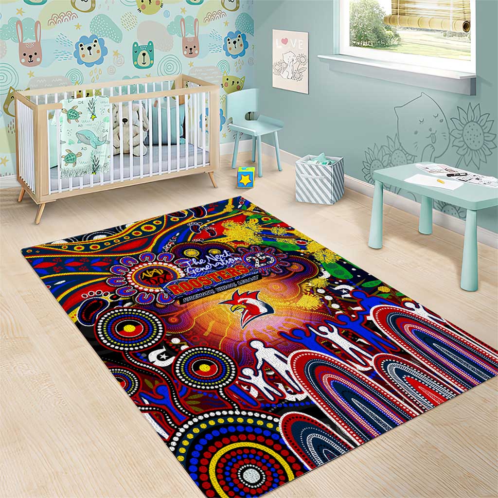 NAIDOC Week 2025 Roosters Football Area Rug Aboriginal Dot Painting