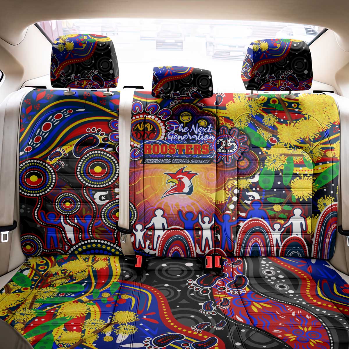 NAIDOC Week 2025 Roosters Football Back Car Seat Cover Aboriginal Dot Painting