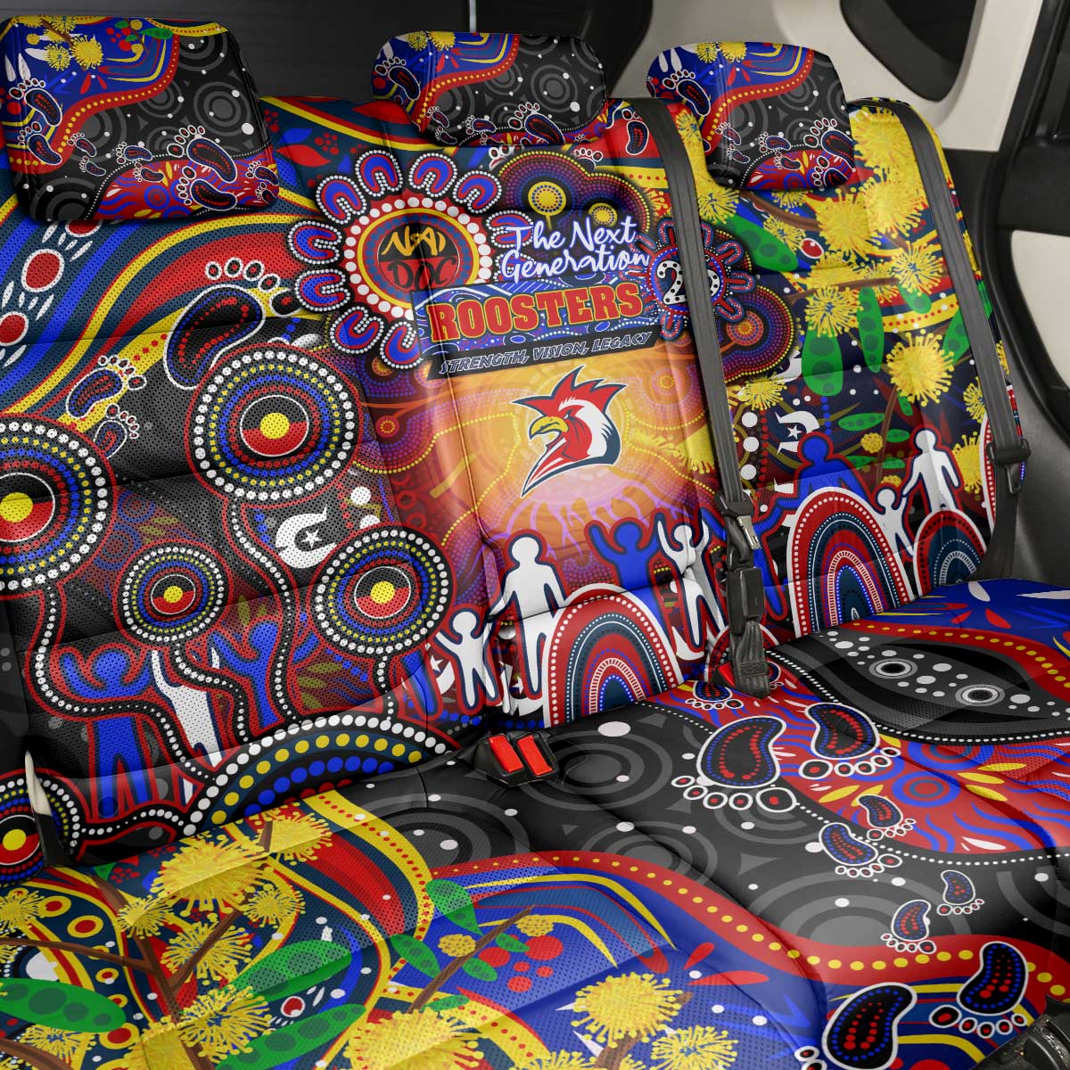 NAIDOC Week 2025 Roosters Football Back Car Seat Cover Aboriginal Dot Painting