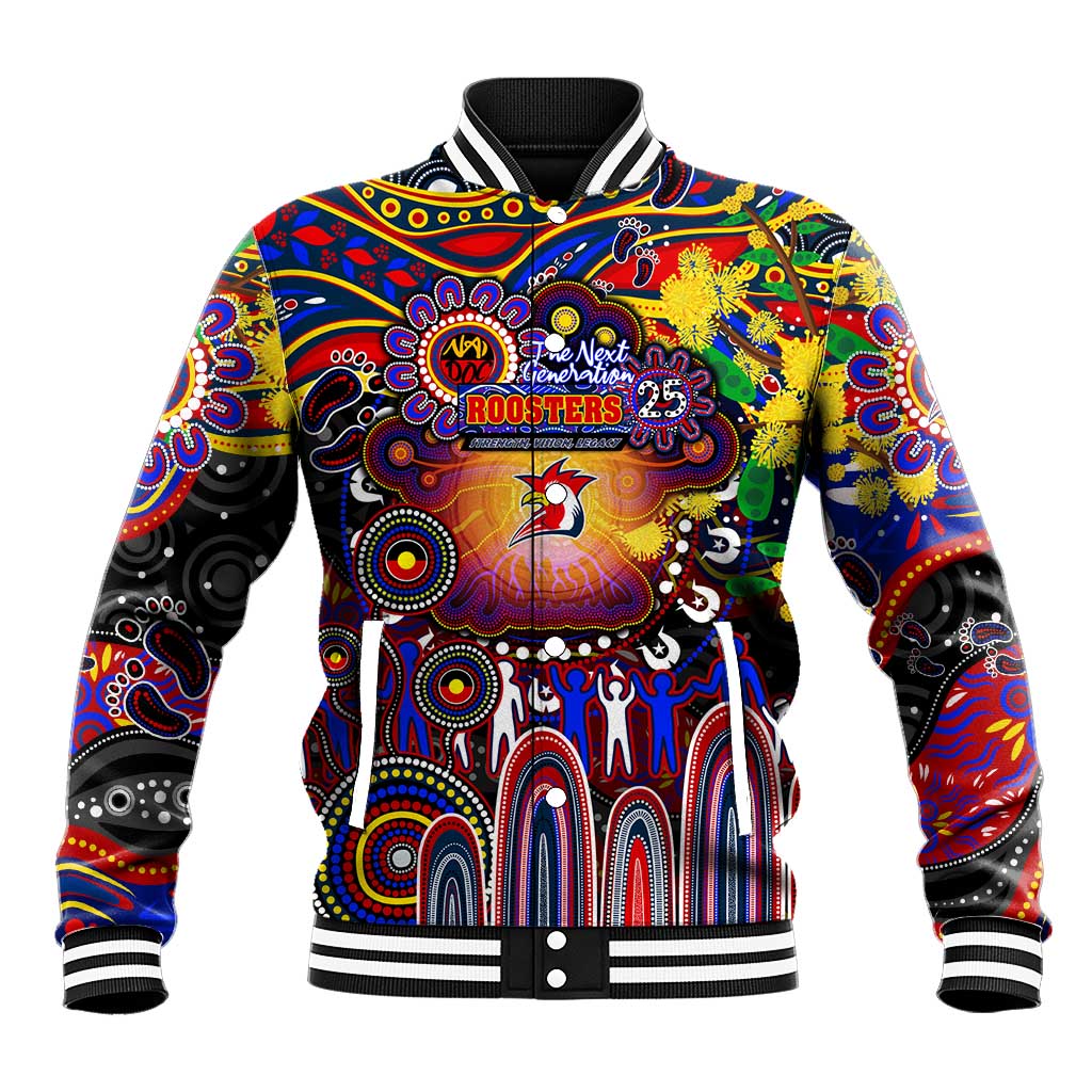 Personalised NAIDOC Week 2025 Roosters Football Baseball Jacket Aboriginal Dot Painting