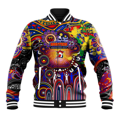 Personalised NAIDOC Week 2025 Roosters Football Baseball Jacket Aboriginal Dot Painting