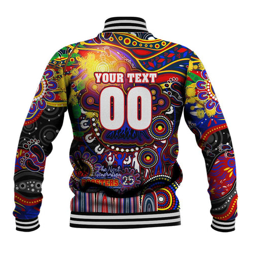 Personalised NAIDOC Week 2025 Roosters Football Baseball Jacket Aboriginal Dot Painting
