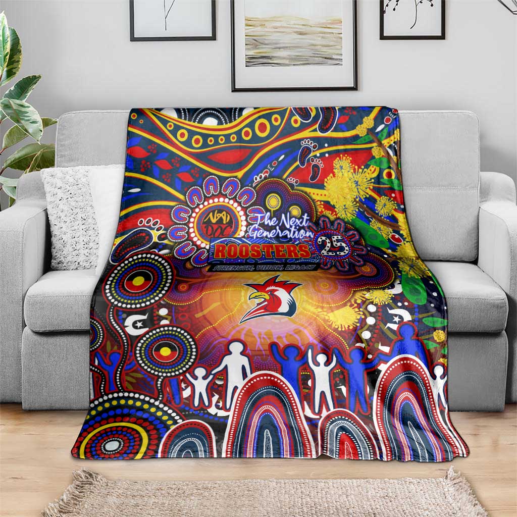 NAIDOC Week 2025 Roosters Football Blanket Aboriginal Dot Painting