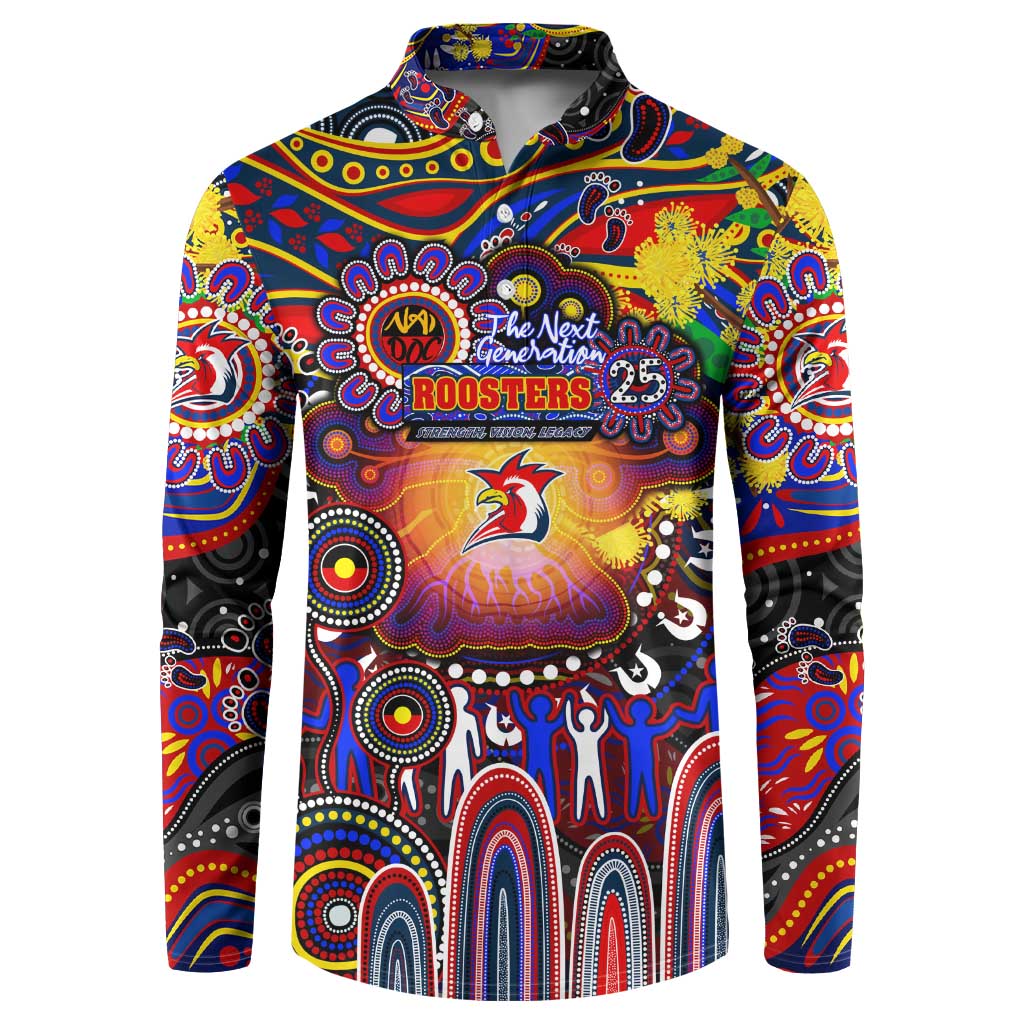 Personalised NAIDOC Week 2025 Roosters Football Button Sweatshirt Aboriginal Dot Painting