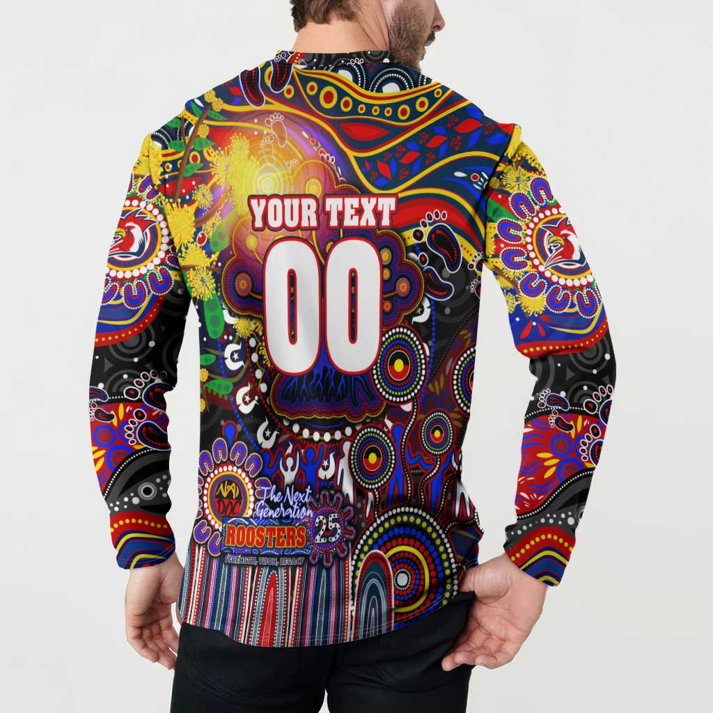Personalised NAIDOC Week 2025 Roosters Football Button Sweatshirt Aboriginal Dot Painting