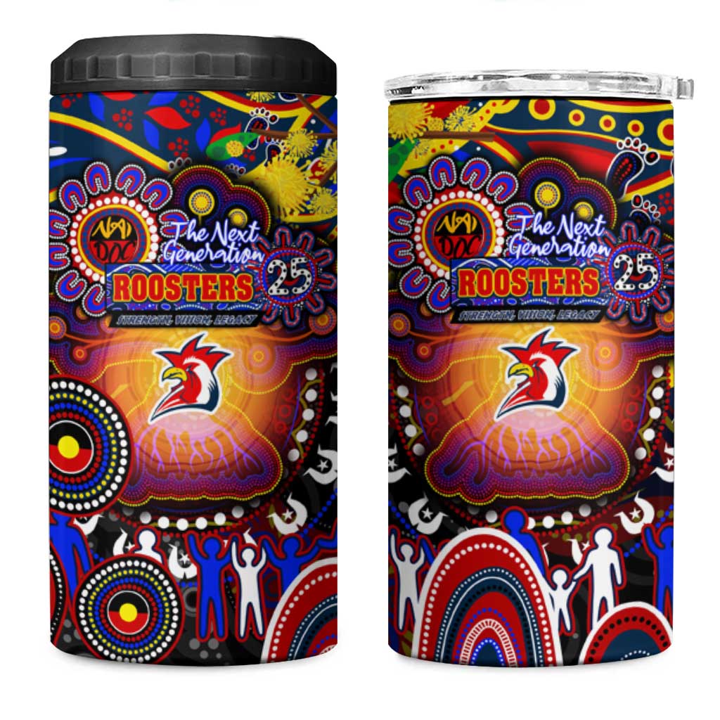 NAIDOC Week 2025 Roosters Football 4 in 1 Can Cooler Tumbler Aboriginal Dot Painting