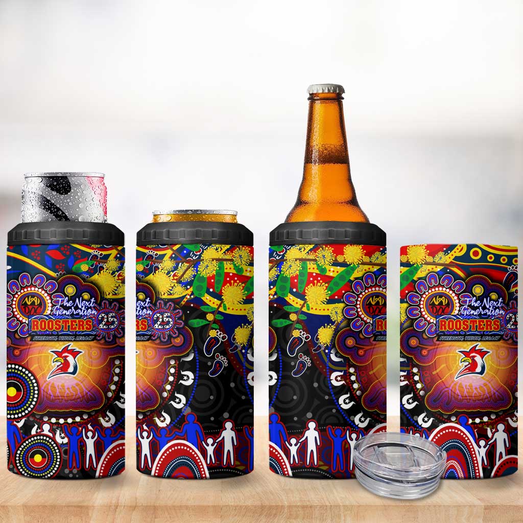 NAIDOC Week 2025 Roosters Football 4 in 1 Can Cooler Tumbler Aboriginal Dot Painting