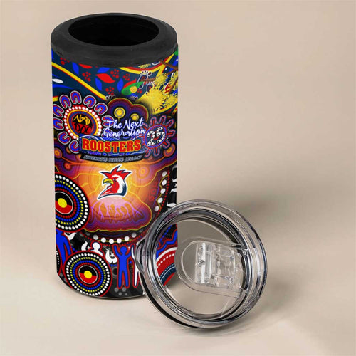 NAIDOC Week 2025 Roosters Football 4 in 1 Can Cooler Tumbler Aboriginal Dot Painting