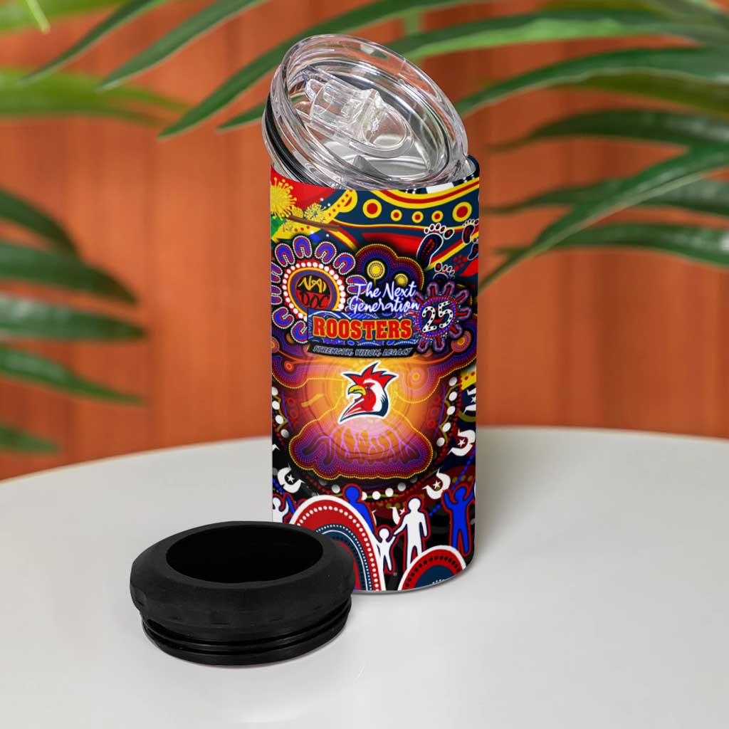 NAIDOC Week 2025 Roosters Football 4 in 1 Can Cooler Tumbler Aboriginal Dot Painting