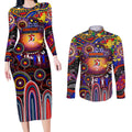 Personalised NAIDOC Week 2025 Roosters Football Couples Matching Long Sleeve Bodycon Dress and Long Sleeve Button Shirt Aboriginal Dot Painting