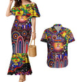 Personalised NAIDOC Week 2025 Roosters Football Couples Matching Mermaid Dress and Hawaiian Shirt Aboriginal Dot Painting