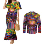 Personalised NAIDOC Week 2025 Roosters Football Couples Matching Mermaid Dress and Long Sleeve Button Shirt Aboriginal Dot Painting