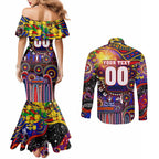 Personalised NAIDOC Week 2025 Roosters Football Couples Matching Mermaid Dress and Long Sleeve Button Shirt Aboriginal Dot Painting