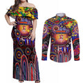 Personalised NAIDOC Week 2025 Roosters Football Couples Matching Off Shoulder Maxi Dress and Long Sleeve Button Shirt Aboriginal Dot Painting