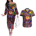 Personalised NAIDOC Week 2025 Roosters Football Couples Matching Off The Shoulder Long Sleeve Dress and Hawaiian Shirt Aboriginal Dot Painting