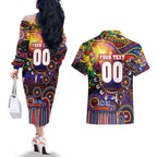 Personalised NAIDOC Week 2025 Roosters Football Couples Matching Off The Shoulder Long Sleeve Dress and Hawaiian Shirt Aboriginal Dot Painting