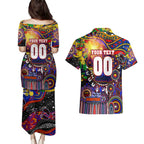 Personalised NAIDOC Week 2025 Roosters Football Couples Matching Puletasi and Hawaiian Shirt Aboriginal Dot Painting