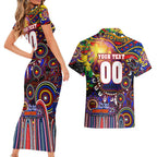 Personalised NAIDOC Week 2025 Roosters Football Couples Matching Short Sleeve Bodycon Dress and Hawaiian Shirt Aboriginal Dot Painting