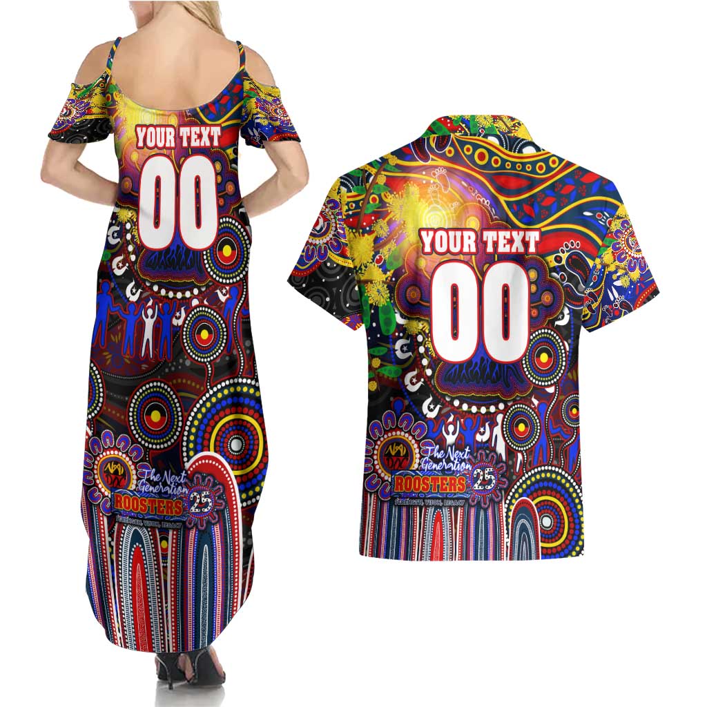 Personalised NAIDOC Week 2025 Roosters Football Couples Matching Summer Maxi Dress and Hawaiian Shirt Aboriginal Dot Painting