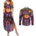 Personalised NAIDOC Week 2025 Roosters Football Couples Matching Summer Maxi Dress and Long Sleeve Button Shirt Aboriginal Dot Painting
