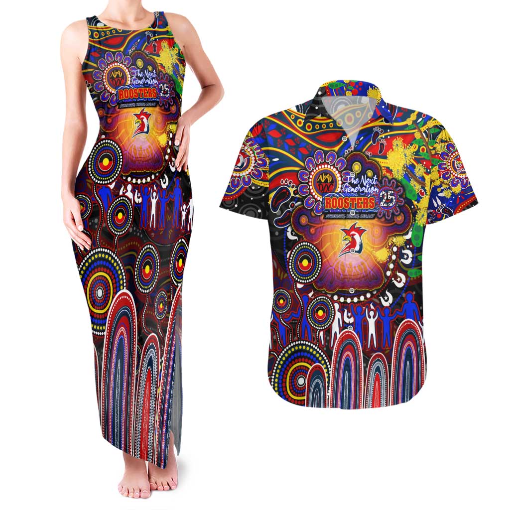 Personalised NAIDOC Week 2025 Roosters Football Couples Matching Tank Maxi Dress and Hawaiian Shirt Aboriginal Dot Painting