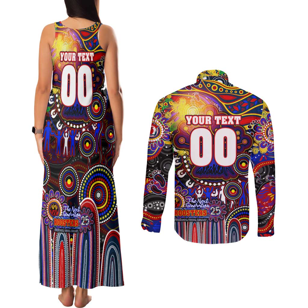 Personalised NAIDOC Week 2025 Roosters Football Couples Matching Tank Maxi Dress and Long Sleeve Button Shirt Aboriginal Dot Painting