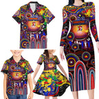 Personalised NAIDOC Week 2025 Roosters Football Family Matching Long Sleeve Bodycon Dress and Hawaiian Shirt Aboriginal Dot Painting