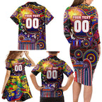 Personalised NAIDOC Week 2025 Roosters Football Family Matching Long Sleeve Bodycon Dress and Hawaiian Shirt Aboriginal Dot Painting