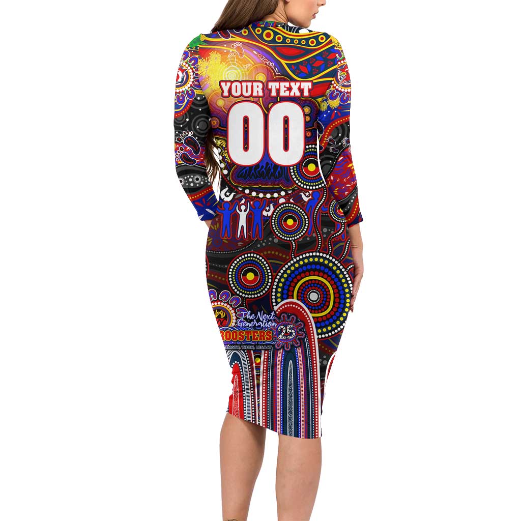 Personalised NAIDOC Week 2025 Roosters Football Family Matching Long Sleeve Bodycon Dress and Hawaiian Shirt Aboriginal Dot Painting