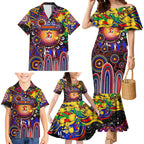 Personalised NAIDOC Week 2025 Roosters Football Family Matching Mermaid Dress and Hawaiian Shirt Aboriginal Dot Painting