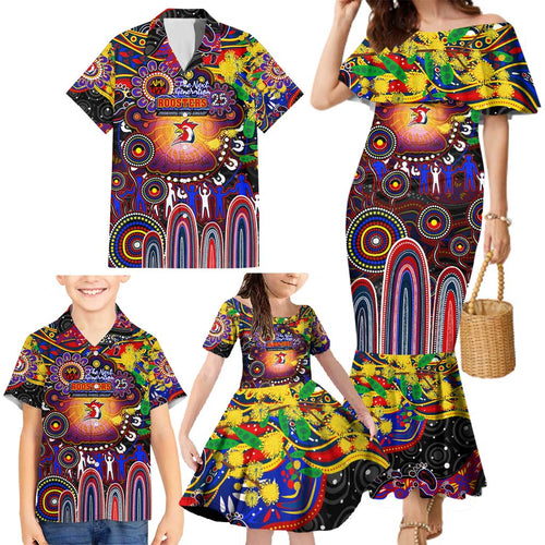 Personalised NAIDOC Week 2025 Roosters Football Family Matching Mermaid Dress and Hawaiian Shirt Aboriginal Dot Painting