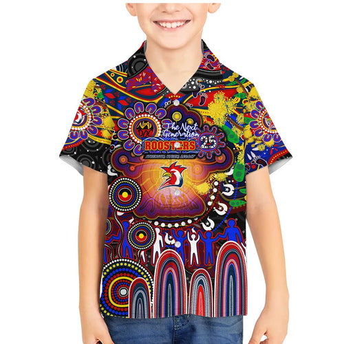 Personalised NAIDOC Week 2025 Roosters Football Family Matching Mermaid Dress and Hawaiian Shirt Aboriginal Dot Painting