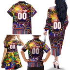 Personalised NAIDOC Week 2025 Roosters Football Family Matching Off The Shoulder Long Sleeve Dress and Hawaiian Shirt Aboriginal Dot Painting