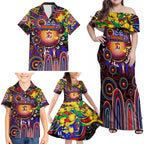 Personalised NAIDOC Week 2025 Roosters Football Family Matching Off Shoulder Maxi Dress and Hawaiian Shirt Aboriginal Dot Painting