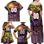 Personalised NAIDOC Week 2025 Roosters Football Family Matching Off Shoulder Maxi Dress and Hawaiian Shirt Aboriginal Dot Painting